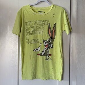 Sophodes Women's "Love Yourself" Distressed Neon Tshirt ~ sz Small